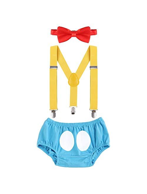 IBTOM CASTLE Baby Boy's Cake Smash 1st/2nd/3rd Birthday Bowtie Outfits Y Back Clip Adjustable Suspenders Costume Bloomers Clothes Set