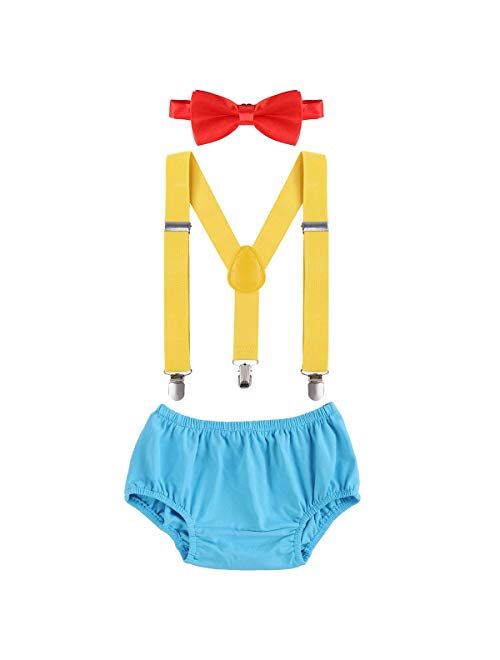 IBTOM CASTLE Baby Boys First Half Birthday Circus Cake Smash Clothes Diaper Bow Tie Suspender Clown Outfit Set W/Hat for Photography Party