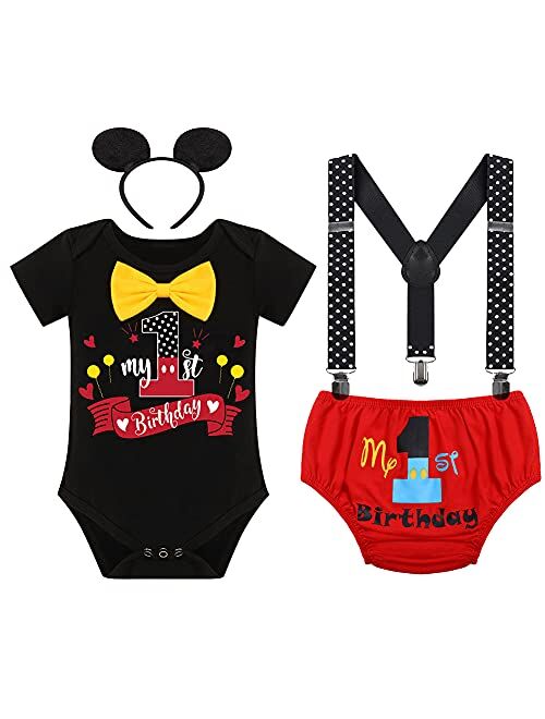 IBTOM CASTLE Formal Suit First Birthday Outfit for Baby Boy Cake Smash Mouse One Party Gentleman Set Suspenders Bowtie Halloween Costume