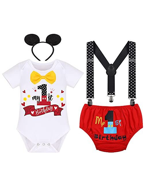 IBTOM CASTLE Formal Suit First Birthday Outfit for Baby Boy Cake Smash Mouse One Party Gentleman Set Suspenders Bowtie Halloween Costume