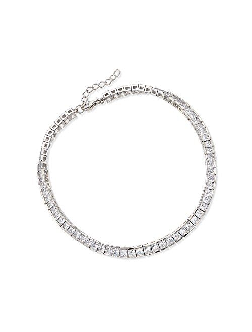 Ross-Simons 10.35 ct. t.w. Princess-Cut CZ Tennis Anklet in Sterling Silver. 9 inches