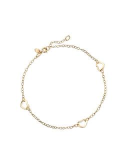 Italian 14kt Yellow Gold Open-Space Heart Station Anklet. 9 inches