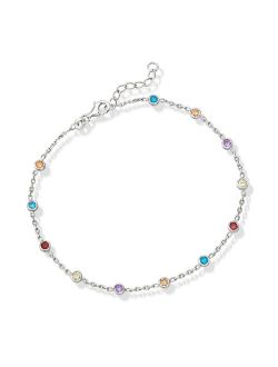 1.20 ct. t.w. Multicolored CZ Station Anklet in Sterling Silver