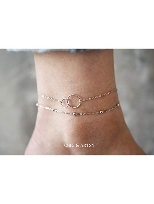 925 Sterling Silver Ankle Bracelet Multilayer Anklets for Women Satellite, Star, Cross, Circle, Butterfly, Teardrop, Oval Disk Layered Anklet Beach Jewelry