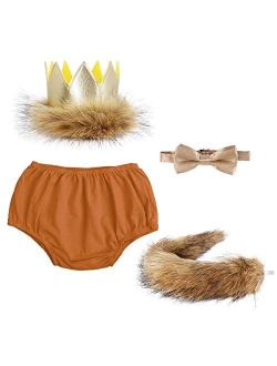 Baby Boys 1st/2nd Birthday Cake Smash Outfits Lion Wild One Crown Party Costume Shorts Bowtie Suspenders Tail