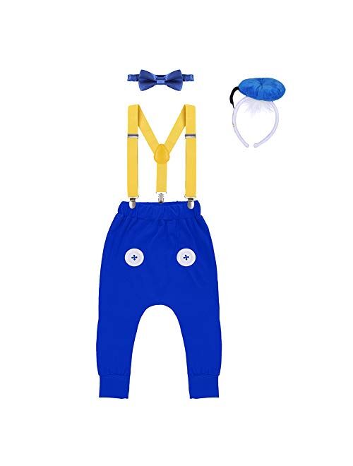 IBTOM CASTLE Baby Boys First Birthday Fancy Costume Cake Smash Outfits Suspenders Bloomers Bowtie Mouse Ear Photography Props 4PCS Set