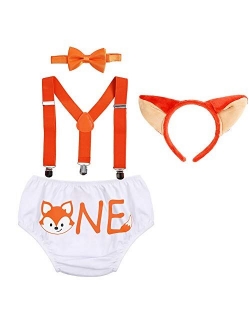 Baby Boy 1st Birthday Cake Smash Outfits Party Suspenders Diaper Nappy Cover Bow Tie Mouse Headband 4pcs Clothes Set