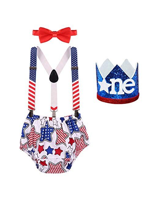 IBTOM CASTLE Baby Boy 1st Birthday Cake Smash Outfits Party Suspenders Diaper Nappy Cover Bow Tie Mouse Headband 4pcs Clothes Set