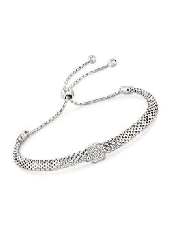 Italian Sterling Silver Mesh Bolo Bracelet With CZ Station