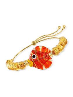 Italian Multicolored Murano Glass Fish Bolo Bracelet in 18kt Gold Over Sterling