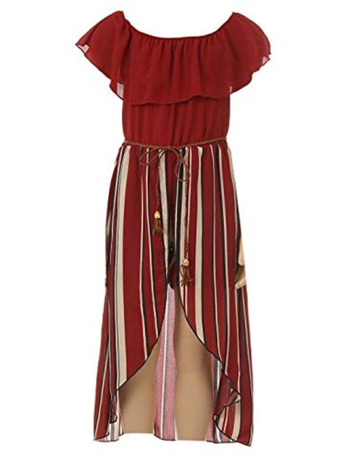 Girls Off Shoulder High Low Maxi Split Skirt Romper Casual Dress Summer Birthday Jumpsuits USA 4-14