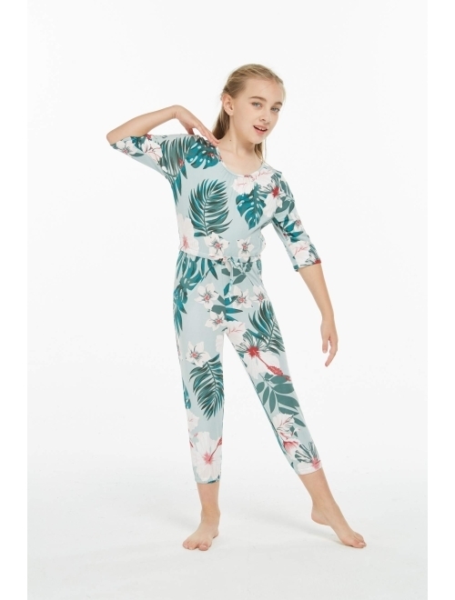 Girl Hawaiian Half Sleeve Stretchy Jumpsuit Romper in Mint Forest