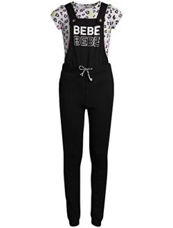 bebe Girl's Overalls – Short Sleeve T-Shirt and Jogger Sweatpants 2-Piece Romper Jumpsuit