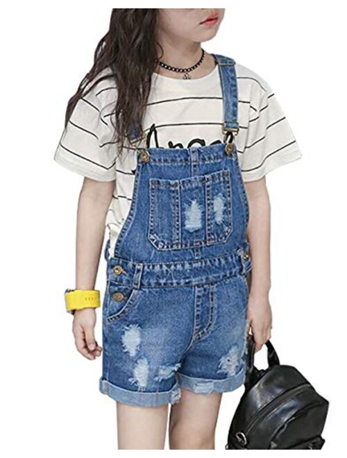 Girls Little Big Kids Distressed BF Jeans Cotton Denim Bib Overalls Summer Shortalls 1P