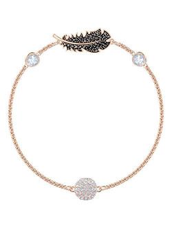 Crystal Authentic Remix Feather Strand Bracelet, Rose Gold Tone Plated, Black - Women's Vintage Fashion Accessory and Stone Studded Everyday Jewelry - Ideal Ann