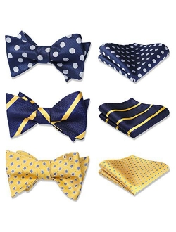 Bow Ties for Men 3pcs Mixed Self-Tie Bow tie and Pocket Square Set Classic Formal Tuxedo Wedding & Party Bowtie