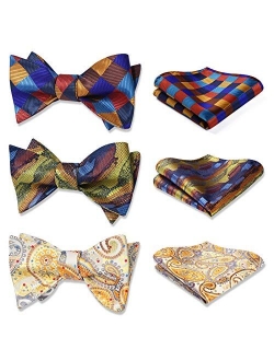 Bow Ties for Men 3pcs Mixed Self-Tie Bow tie and Pocket Square Set Classic Formal Tuxedo Wedding & Party Bowtie