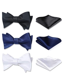 Bow Ties for Men 3pcs Mixed Self-Tie Bow tie and Pocket Square Set Classic Formal Tuxedo Wedding & Party Bowtie