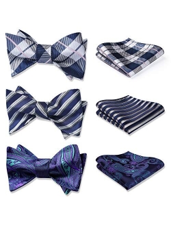 Bow Ties for Men 3pcs Mixed Self-Tie Bow tie and Pocket Square Set Classic Formal Tuxedo Wedding & Party Bowtie