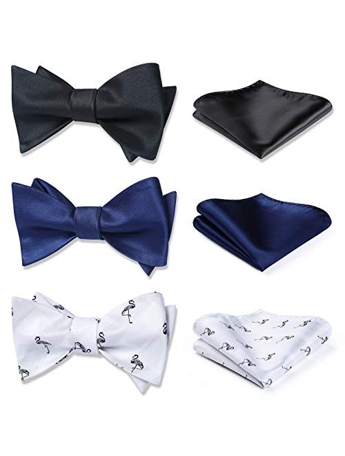 HISDERN Bow Ties for Men 3pcs Mixed Self-Tie Bow tie and Pocket Square Set Classic Formal Tuxedo Wedding & Party Bowtie