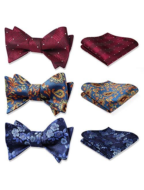 HISDERN Bow Ties for Men 3pcs Mixed Self-Tie Bow tie and Pocket Square Set Classic Formal Tuxedo Wedding & Party Bowtie