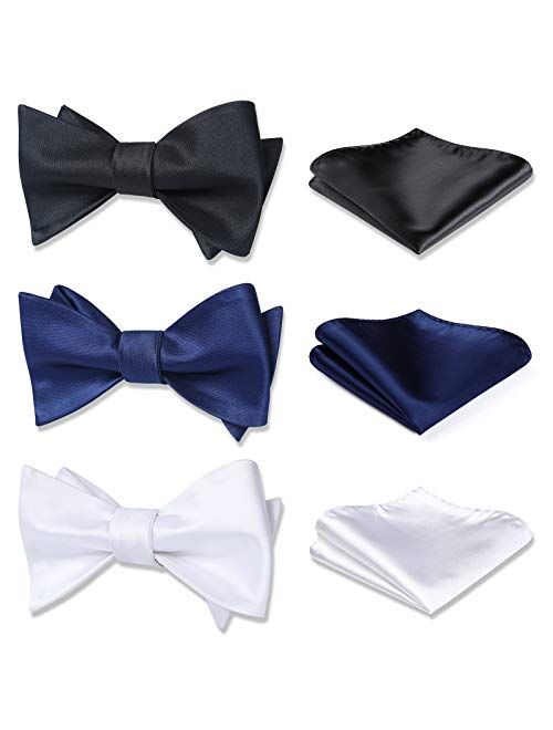 HISDERN Bow Ties for Men 3pcs Mixed Self-Tie Bow tie and Pocket Square Set Classic Formal Tuxedo Wedding & Party Bowtie