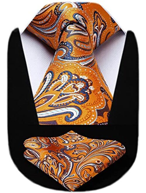 HISDERN Paisley Ties for Men Classic Extra Long Floral Tie and Pocket Square Formal Silk Necktie Handkerchief Set Wedding