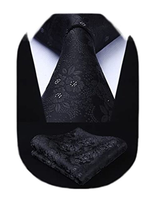 HISDERN Paisley Ties for Men Classic Extra Long Floral Tie and Pocket Square Formal Silk Necktie Handkerchief Set Wedding