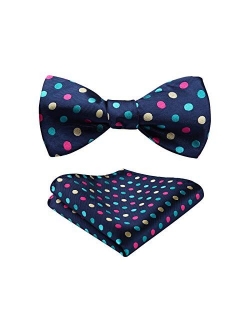 Men's Bow Ties Polka Dots Silk Self-Tie Bow Tie Formal Business & Tuxedo Wedding Bowtie and Pocket Square Set