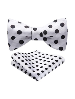 Men's Bow Ties Polka Dots Silk Self-Tie Bow Tie Formal Business & Tuxedo Wedding Bowtie and Pocket Square Set