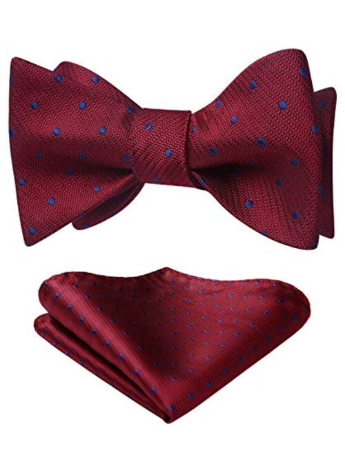 HISDERN Men's Bow Ties Polka Dots Silk Self-Tie Bow Tie Formal Business & Tuxedo Wedding Bowtie and Pocket Square Set