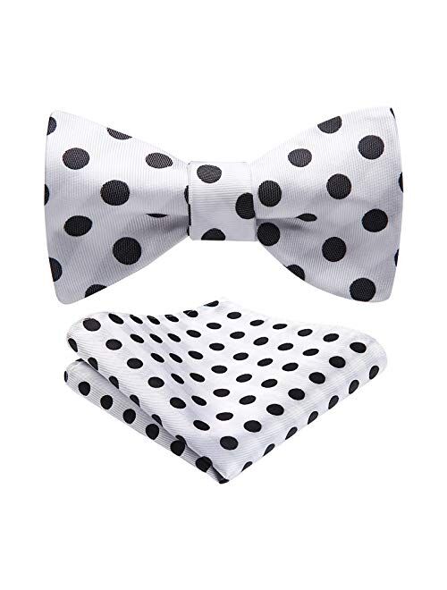 HISDERN Men's Bow Ties Polka Dots Silk Self-Tie Bow Tie Formal Business & Tuxedo Wedding Bowtie and Pocket Square Set