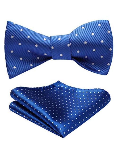 HISDERN Men's Bow Ties Polka Dots Silk Self-Tie Bow Tie Formal Business & Tuxedo Wedding Bowtie and Pocket Square Set