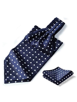 Men's Ascot Houndstooth Dot Jacquard Woven Gift Cravat Tie and Pocket Square Set