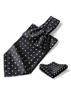 Men's Ascot Houndstooth Dot Jacquard Woven Gift Cravat Tie and Pocket Square Set