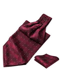 Men's Ascot Houndstooth Dot Jacquard Woven Gift Cravat Tie and Pocket Square Set