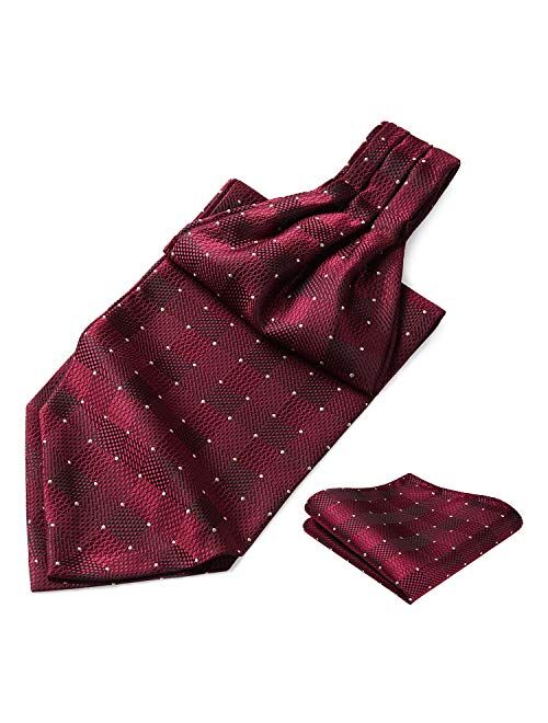 HISDERN Men's Ascot Houndstooth Dot Jacquard Woven Gift Cravat Tie and Pocket Square Set