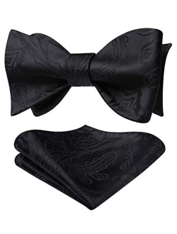 Men's Floral Paisley Self Bow Ties Classic Formal Tuxedo Satin Woven Silk Bowtie for Wedding Party Prom with Gift Box