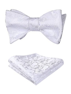 Men's Floral Paisley Self Bow Ties Classic Formal Tuxedo Satin Woven Silk Bowtie for Wedding Party Prom with Gift Box