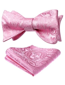 Men's Floral Paisley Self Bow Ties Classic Formal Tuxedo Satin Woven Silk Bowtie for Wedding Party Prom with Gift Box