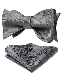 Men's Floral Paisley Self Bow Ties Classic Formal Tuxedo Satin Woven Silk Bowtie for Wedding Party Prom with Gift Box