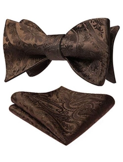 Men's Floral Paisley Self Bow Ties Classic Formal Tuxedo Satin Woven Silk Bowtie for Wedding Party Prom with Gift Box