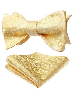 Men's Floral Paisley Self Bow Ties Classic Formal Tuxedo Satin Woven Silk Bowtie for Wedding Party Prom with Gift Box