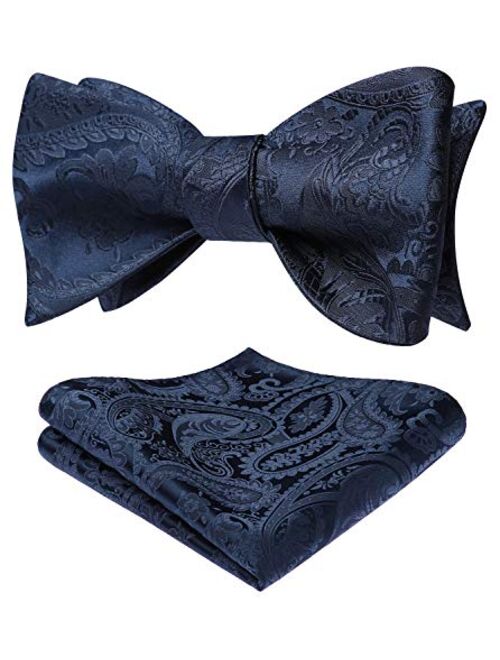 HISDERN Men's Floral Paisley Self Bow Ties Classic Formal Tuxedo Satin Woven Silk Bowtie for Wedding Party Prom with Gift Box