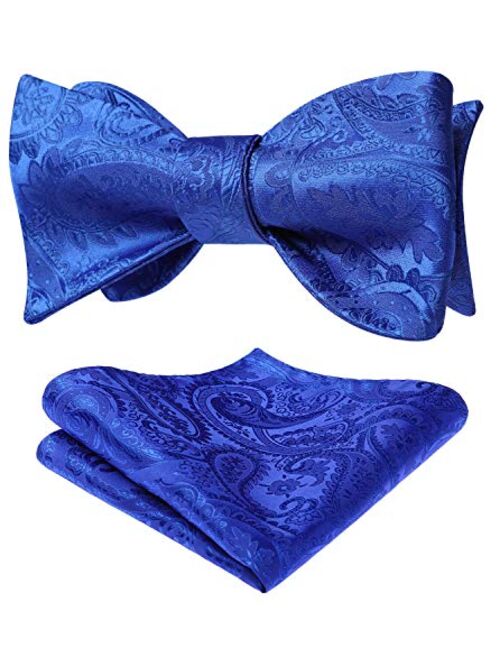 HISDERN Men's Floral Paisley Self Bow Ties Classic Formal Tuxedo Satin Woven Silk Bowtie for Wedding Party Prom with Gift Box