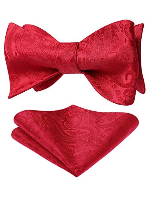 HISDERN Men's Floral Paisley Self Bow Ties Classic Formal Tuxedo Satin Woven Silk Bowtie for Wedding Party Prom with Gift Box