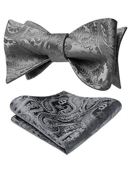 HISDERN Men's Floral Paisley Self Bow Ties Classic Formal Tuxedo Satin Woven Silk Bowtie for Wedding Party Prom with Gift Box