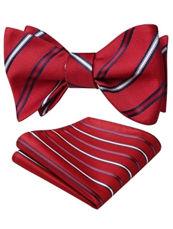 Bow Ties for Men Striped Bow Tie Men's Self Tie Bowtie Handkerchief Formal Tuxedo Wedding Bowties and Pocket Square