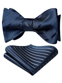 Bow Ties for Men Striped Bow Tie Men's Self Tie Bowtie Handkerchief Formal Tuxedo Wedding Bowties and Pocket Square