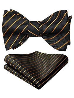 Bow Ties for Men Striped Bow Tie Men's Self Tie Bowtie Handkerchief Formal Tuxedo Wedding Bowties and Pocket Square